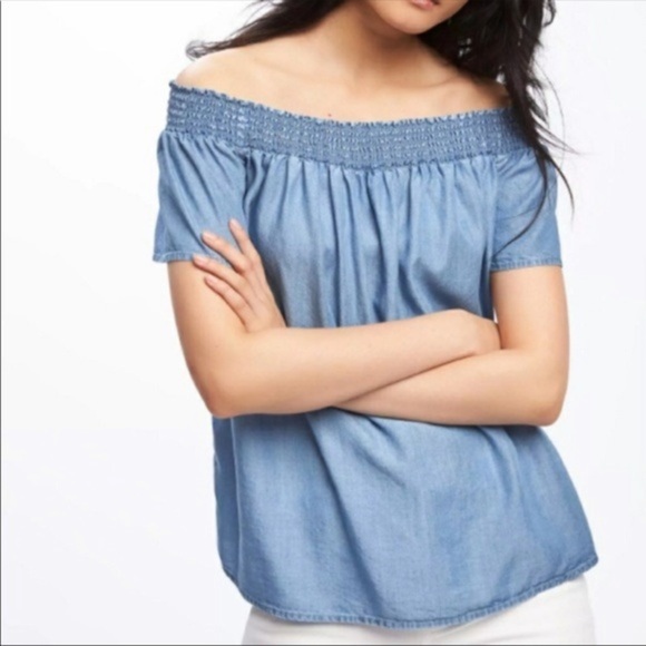 𝅺old Navy Chambray Tencel Off The Shoulder Top - Picture 5 of 5